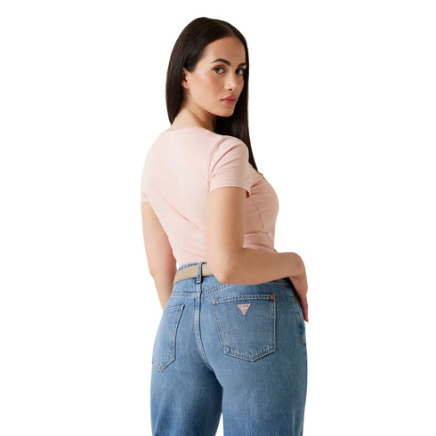 T-shirt Donna slim, a girocollo, con stampa logo triangolo floreale